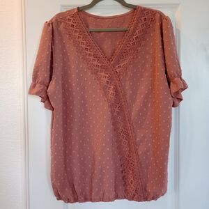 Elegant Lace Trim Blush Pink Top